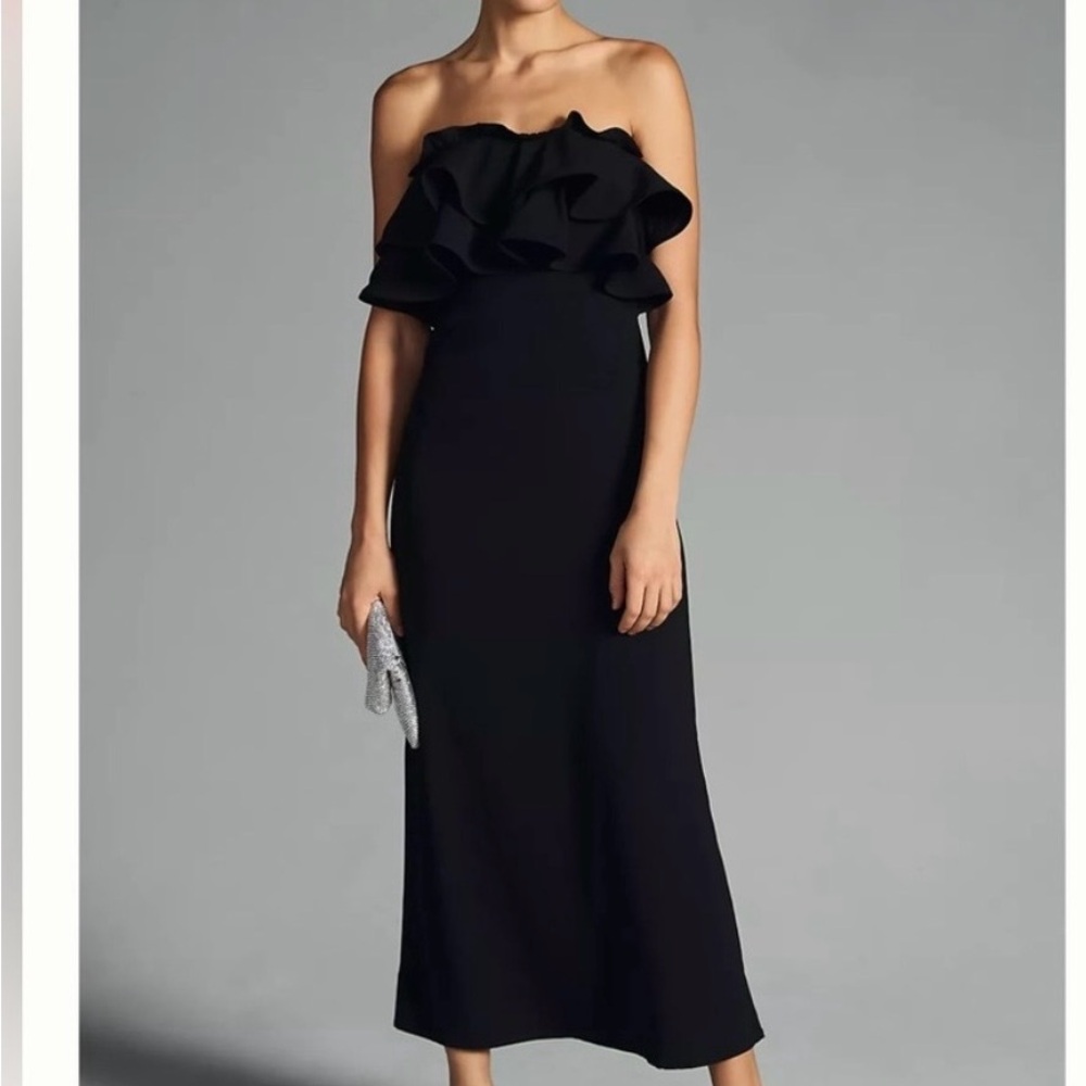 Anthropologie Vineet Bahl New With Tags Black Strapless Ruffle Midi Dress